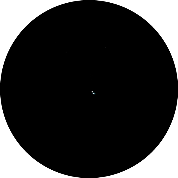 Sketch of Struve 730 (Struve 730) in the constellation Taurus. The drawing shows the close pair of blue-white stars as viewed through an 8-inch telescope.