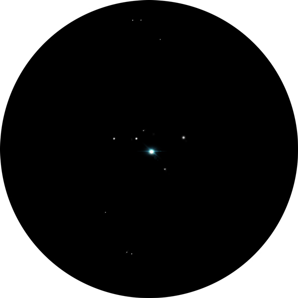 Sketch of the star Altair in the constellation of Aquila. The drawing shows the bright star Altair along with several companions in the eyepiece.