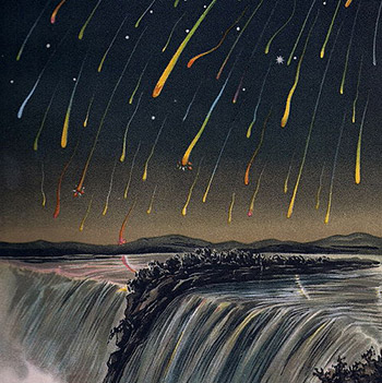 Leonid Meteor Storm, as seen over North America on the night of November 13, 1833.