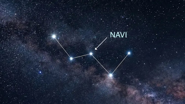 Out of the constellation Cassiopeia with the middle star identified as Navi, also known as Gamma Cassiopeiae.