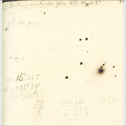 Sketch of the comet as it was discovered by Wilhelm Tempel on 19 December 1865.