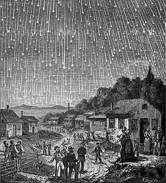 Engraved depiction of the 1833 Leonids by Adolf Vollmy
