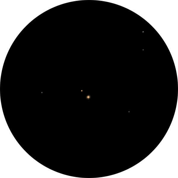 Sketch of 91 Aquarii (Psi1 Aquarii A) in the constellation Aquarius. The drawing shows how the orange colored stars appear in an 8-inch SCT scope.
