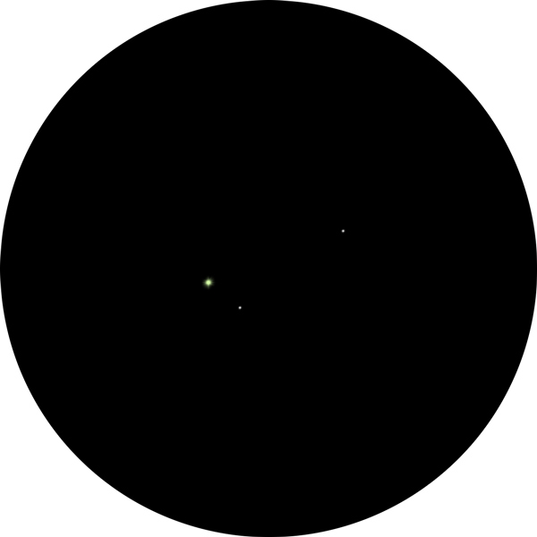 Sketch of the orange binary star HD 3605 in the constellation of Sculptor, featuring orange primary and dimmer white companion also known as SAO 166443.