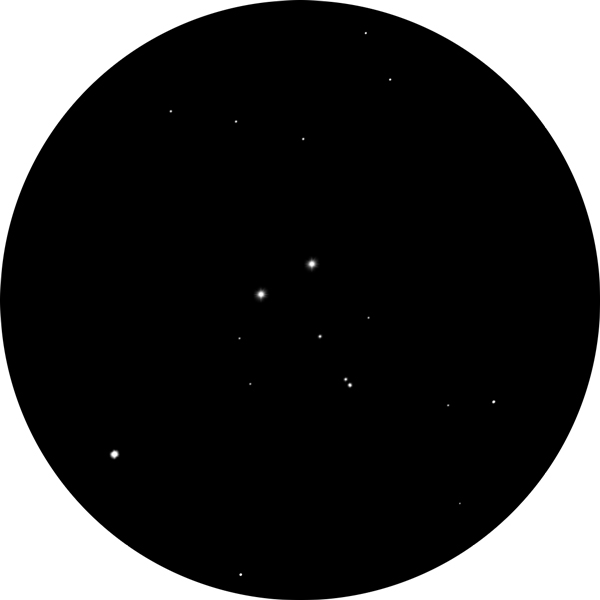 Sketch of NGC 6883, a star cluster in the constellation Cygnus. The drawing shows the small cluster.