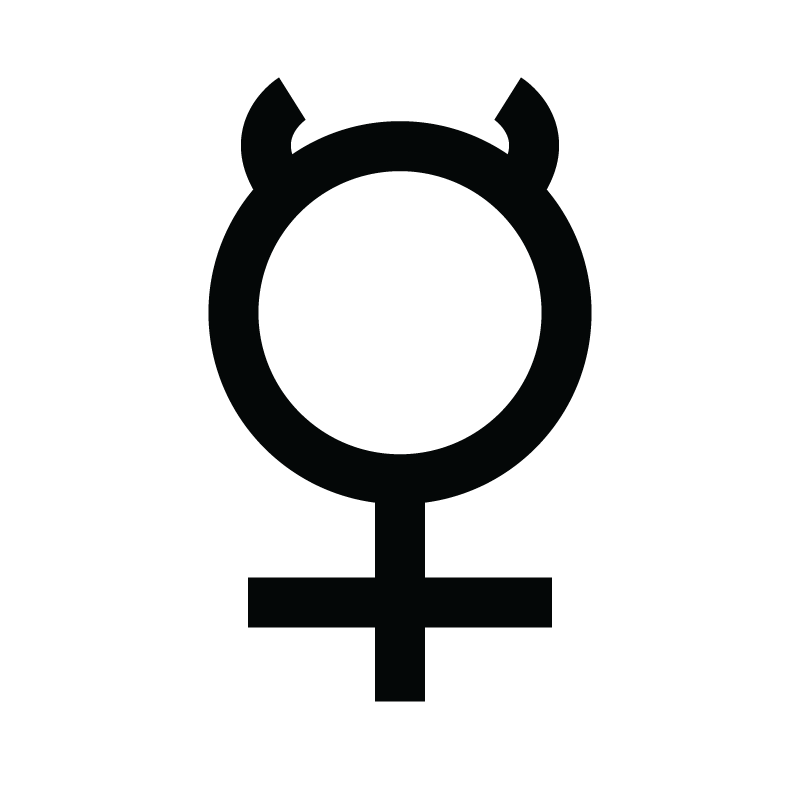 Illustrates the classical planetary symbol for the planet Mercury.
