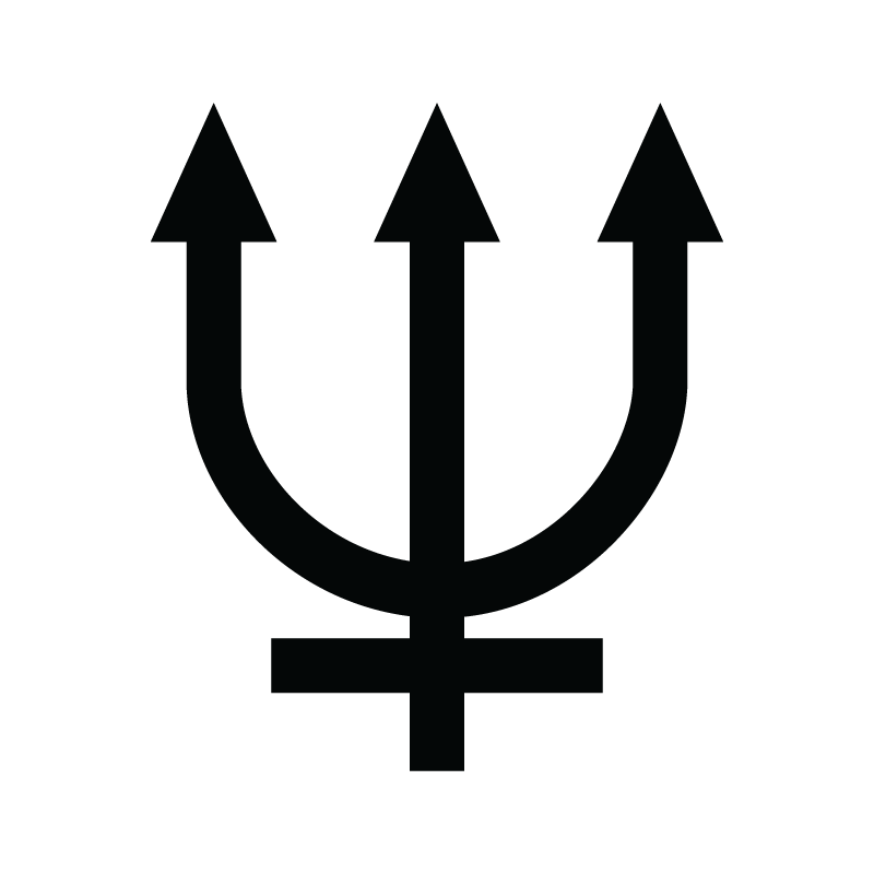 Illustrates the classical planetary symbol for the planet Neptune.
