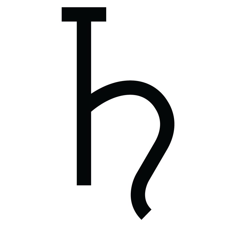 Illustrates the classical planetary symbol for the planet Saturn.