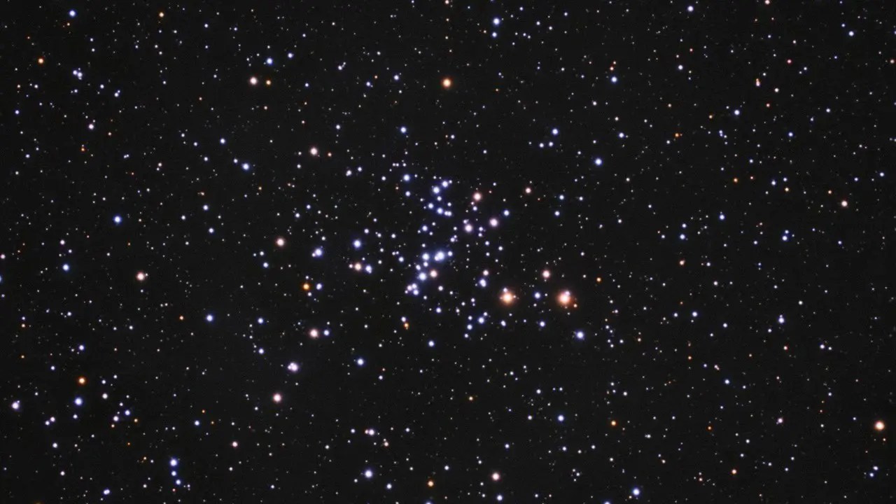 Photo of Messier 93, showing the wedge-shaped cluster in Puppis.