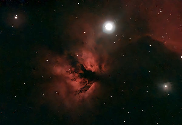 Seestar photo of red Flame Nebula.