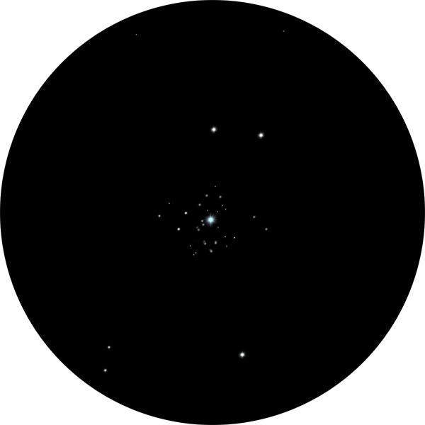 Sketch of the NGC 2362 open star cluster showing dim stars around the center bright Tau Canis Majoris.