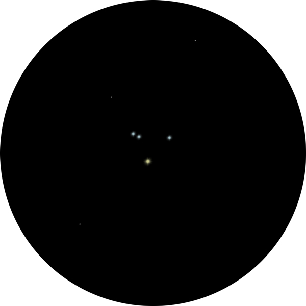Sketch of Pi Puppis open star cluster as viewed through binoculars. 