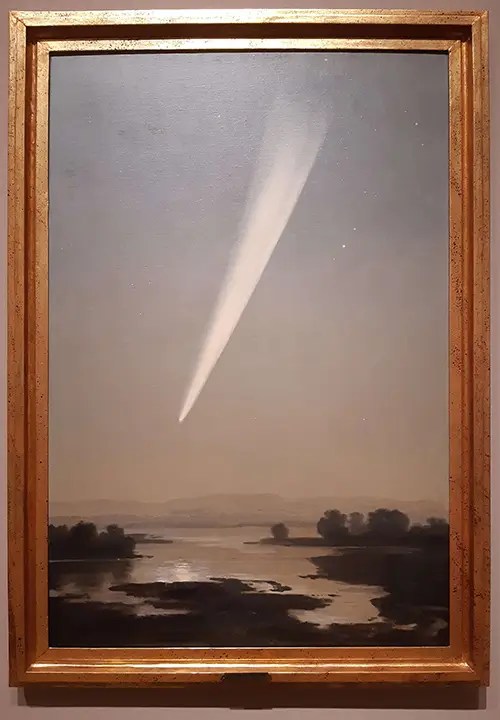 Painting of the Great Comet of 1882, showing bright tail over the horizon.